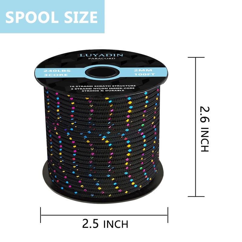 LUYADIN Paracord 240lb - Diameter 2mm Micro Utility Cord -3 Strand Parachute Spool Cord - 100ft 200ft,Paracord for Camping,Hiking,Fishing,Outdoor and DIY - Image 2